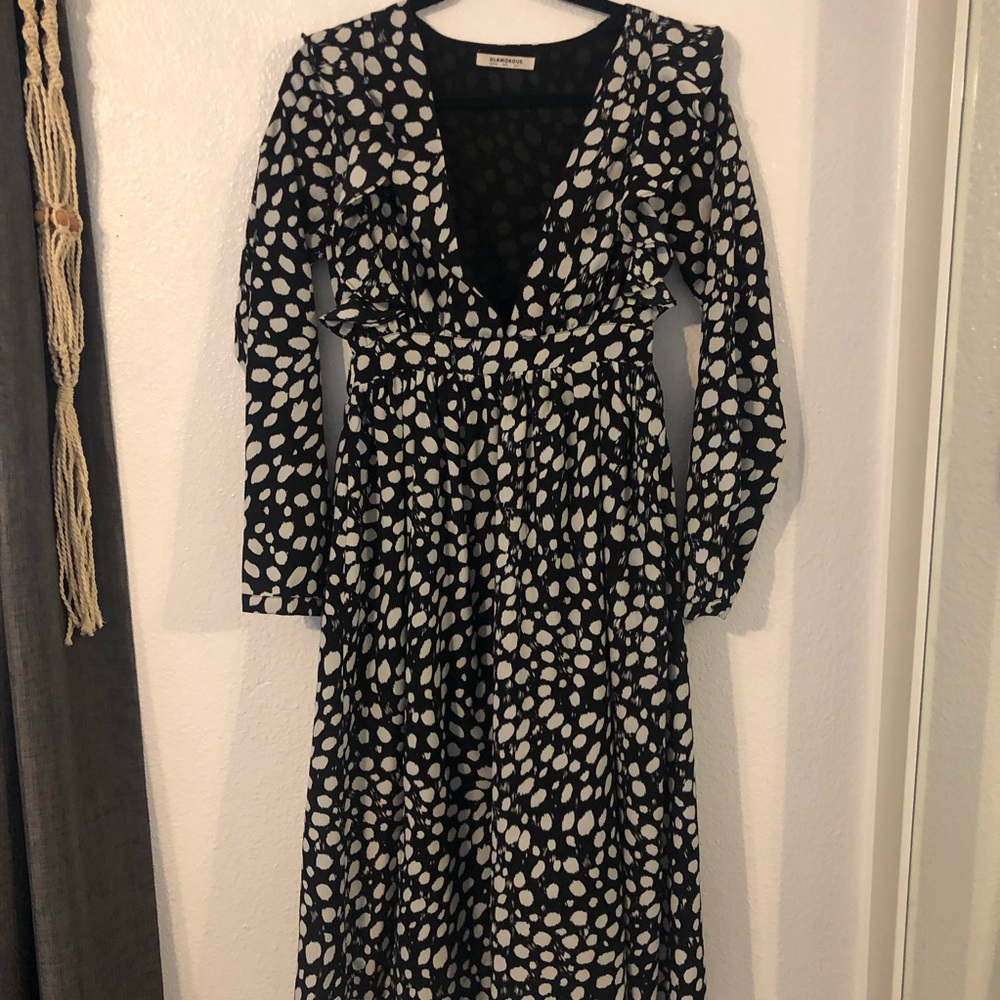 ASOS. Dotted low cut midi dress.